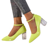 Chunky Heel Shoes with Thin Toe and Chain